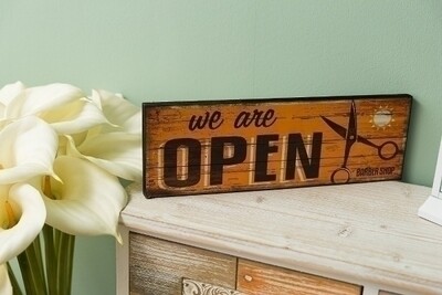 Holzschild &quot;We are open II&quot;