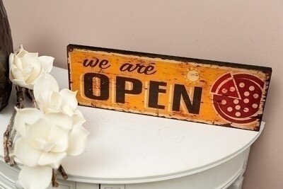 Holzschild &quot;We are open III&quot;