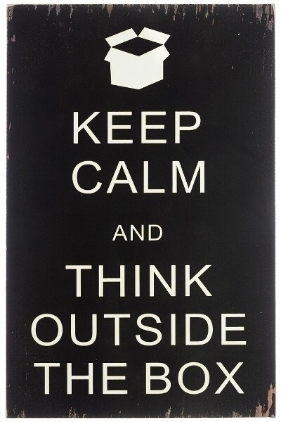 Holzschild &quot;Think outside the box&quot; aus MDF &amp; Holz, 1x30x45 cm