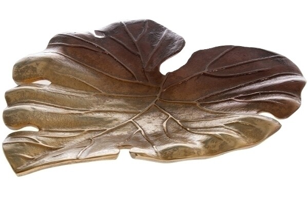 Deko-Schale Leaf klein, 2-farbig gold Aluminium, gehämmert, 29x27x4 cm