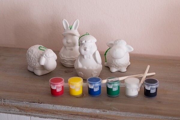 Bastelset Ostern 4 Keramik Figuren, zum selbst bemalen