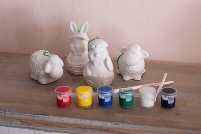 Bastelset Ostern 4 Keramik Figuren, zum selbst bemalen
