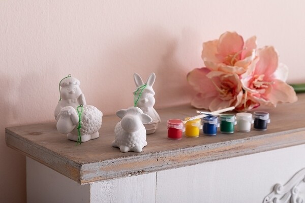 Bastelset Ostern 4 Keramik Figuren, zum selbst bemalen