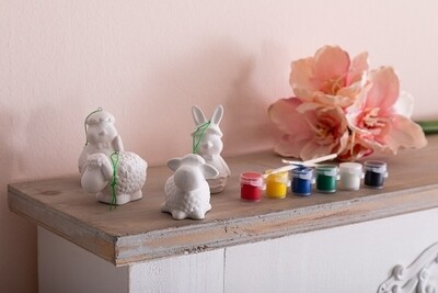 Bastelset Ostern 4 Keramik Figuren, zum selbst bemalen