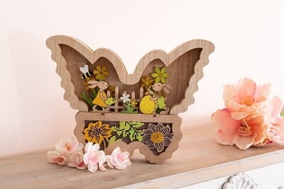 Frühlings Holz Dekoration Osterhasen im Schmetterling