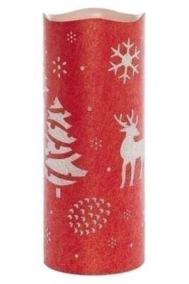 LED Kerze rot/weiss Rentier, Baum H 25cm