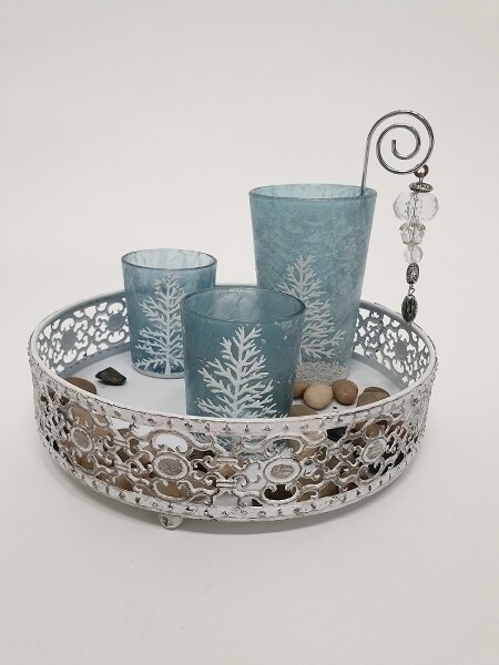 Weihnachtliches Teelichthalterset &quot;Frozen&quot; türkis/silber