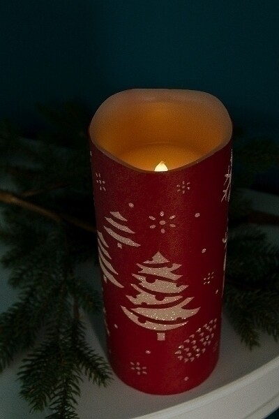 LED Kerze rot/weiss Rentier, Baum H 25cm