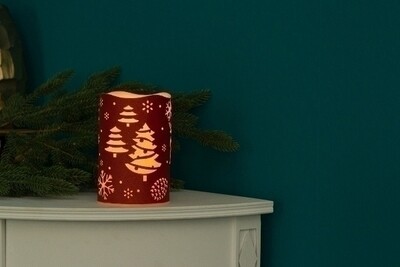 LED Kerze rot/weiss Rentier, Baum H 15cm