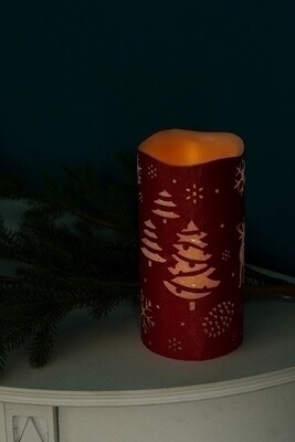 LED Kerze rot/weiss Rentier, Baum H 20cm