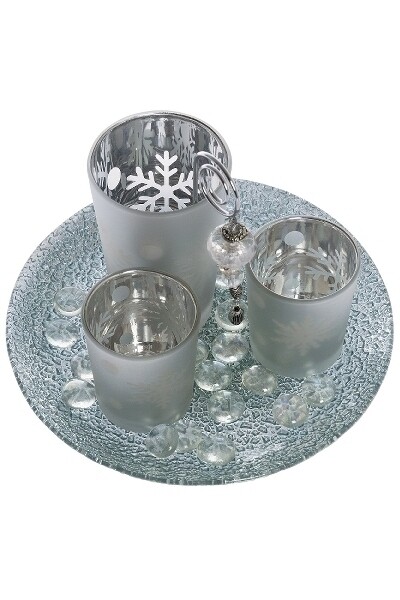Weihnachtliches Teelichthalterset Deko-Glas-Set &quot;Somni&quot; weiss/silber