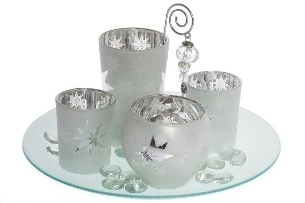 Weihnachtliches Teelichthalterset &quot;Solmas&quot; weiss/silber