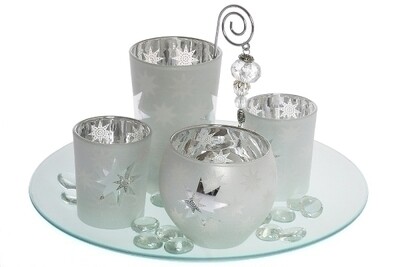 Weihnachtliches Teelichthalterset &quot;Solmas&quot; weiss/silber