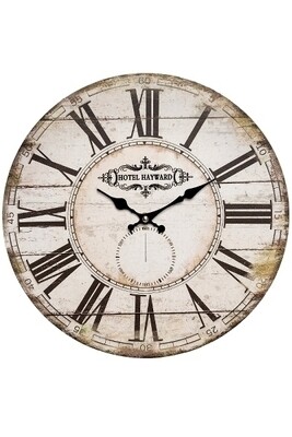 Wanduhr Hotel antik weiss/schwarz aus Holz, MDF &amp; Eucalyptus, 5x34x34 cm