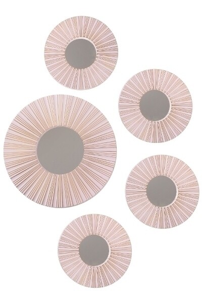 Wanddeko Spiegel 5er Set, rosa Kunststoffrahmen, 4x25x25 cm + 1x40x40 cm, elegant &amp; modern