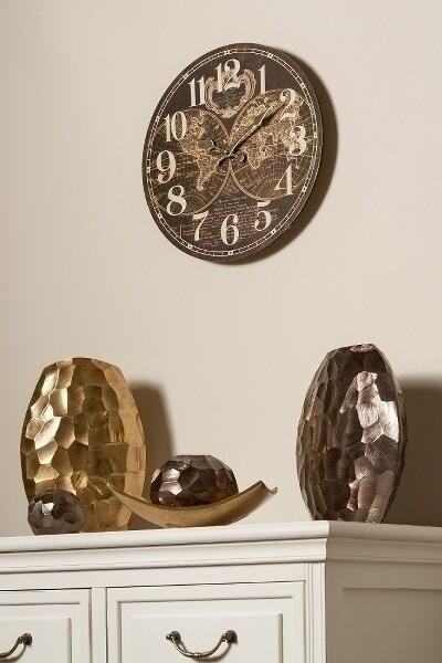 Wanduhr &quot;alte Weltkarte / Globus II&quot; aus MDF