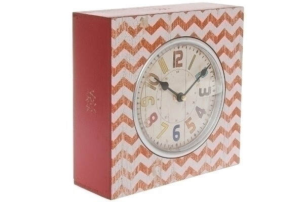 Tischuhr Orange Shabby Chic MDF, buntes Ziffernblatt, 23x23x10 cm, dekorativ &amp; praktisch