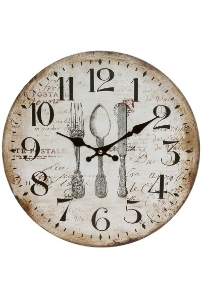 Wanduhr Besteck MDF Küchenuhr, Messer/Löffel/Gabel Design, 34x34x5 cm
