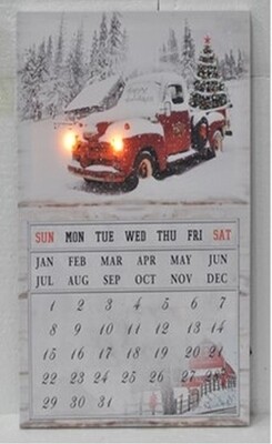 LED Leinwandbild Oldtimer im Schnee mit Ganzjahreskalender