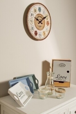 Wanduhr Kensington Station MDF Retrolook, Kachel-Design Stundenanzeigen, 34x34x4 cm