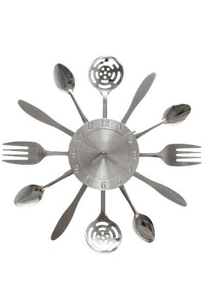 Wanduhr Cutlery Silber Besteck-Design MDF/Eisen, 38 cm Durchmesser, auffällig &amp; modern
