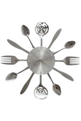 Wanduhr Cutlery Silber Besteck-Design MDF/Eisen, 38 cm Durchmesser, auffällig &amp; modern