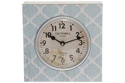 Tischuhr Hellblau Shabby Chic MDF, Ornamentmuster, 10x23x23 cm, dekorativ &amp; praktisch