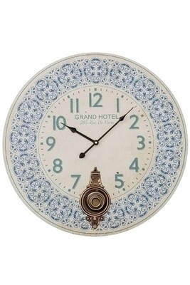 Wanduhr mit Pendel Grand Hotel Paris blau/weiss, 58 cm Durchmesser, Holz &amp; Metall