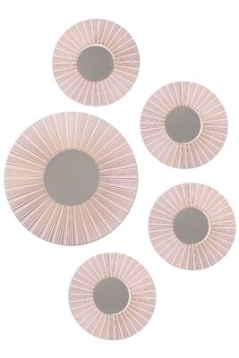 Wanddeko Spiegel 5er Set, rosa Kunststoffrahmen, 4x25x25 cm + 1x40x40 cm, elegant &amp; modern
