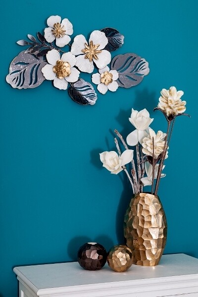Metall Blumen Wanddekoration weiss