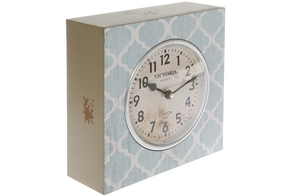 Tischuhr Hellblau Shabby Chic MDF, Ornamentmuster, 10x23x23 cm, dekorativ &amp; praktisch