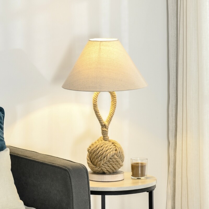 Tischleuchte Maritimes Design Hanfseil Braun + Altweiss