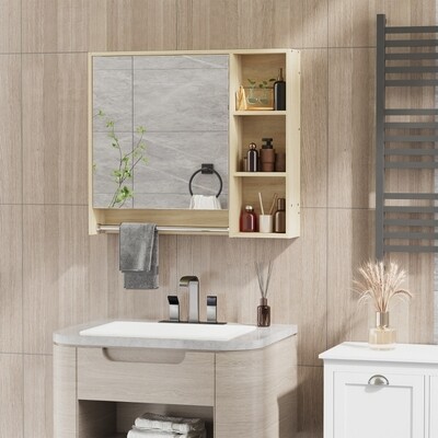 Spiegelschrank Badschrank Badmöbel  Glas Natur