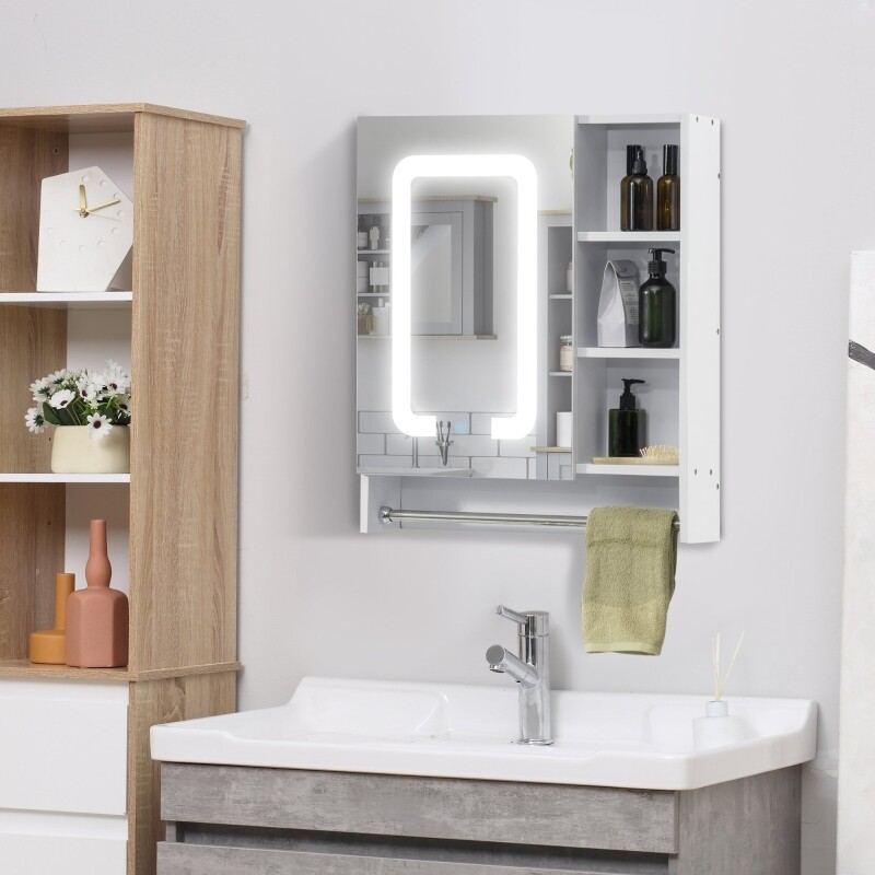 Spiegelschrank Badschrank mit LED-Beleuchtung Touch-Steuerung Handtuchhalter