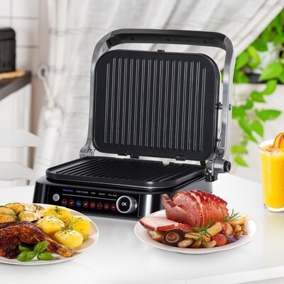 Kontaktgrill Tischgrill Panini-Presse Stahl Silber+Schwarz