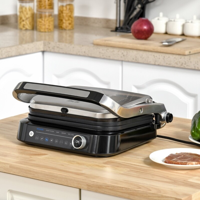 Kontaktgrill Tischgrill Panini-Presse Stahl Silber+Schwarz
