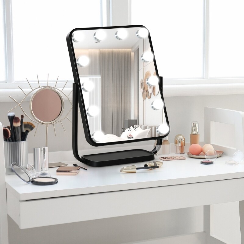 Schminkspiegel mit 12 LED-Lichtern Metall Schwarz