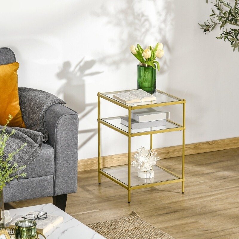 Beistelltisch mit 3 Glasböden Couchtisch Nachttisch