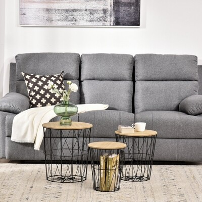 3-teiliger Beistelltisch Couchtisch Naturholz Schwarz