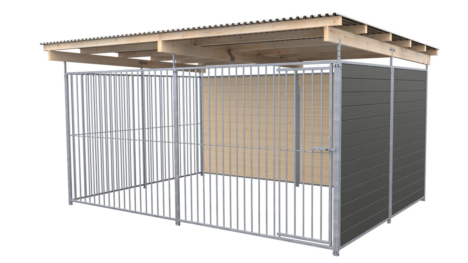 SAUERLAND Hundezwinger 3 x 3 m | 2-seitig geschlossen | graphitgrau | Rohrstab Abstand 8 cm