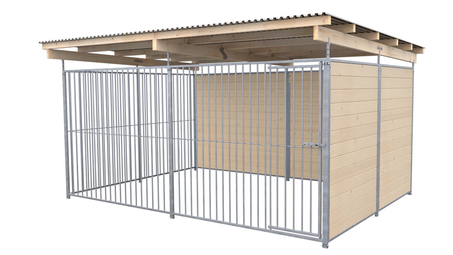 SAUERLAND Hundezwinger 3 x 4 m | 2-seitig geschlossen | naturbelassen | Rohrstab Abstand 8 cm