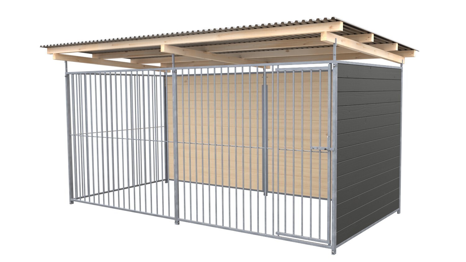 SAUERLAND Hundezwinger 2 x 4 m | 2-seitig geschlossen | graphitgrau | Rohrstab Abstand 8 cm