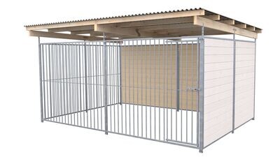 SAUERLAND Hundezwinger 3 x 4 m | 2-seitig geschlossen | weiss lasiert | Rohrstab Abstand 8 cm
