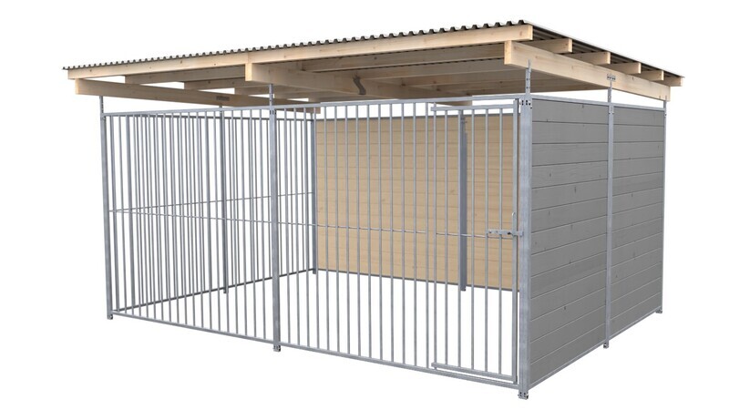 SAUERLAND Hundezwinger 3 x 4 m | 2-seitig geschlossen | platingrau | Rohrstab Abstand 8 cm