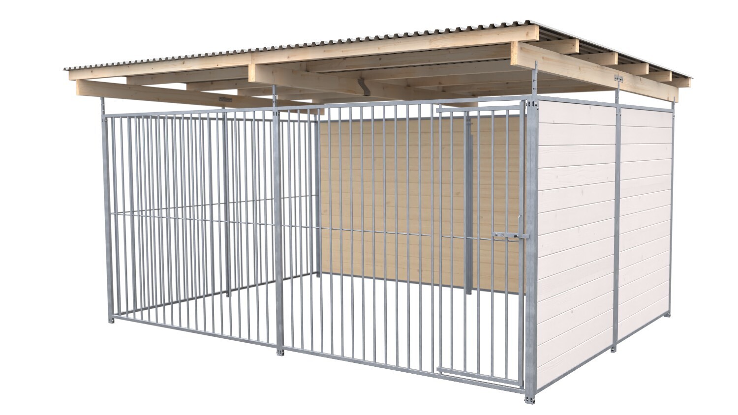 SAUERLAND Hundezwinger 3 x 3 m | 2-seitig geschlossen | weiss lasiert | Rohrstab Abstand 8 cm