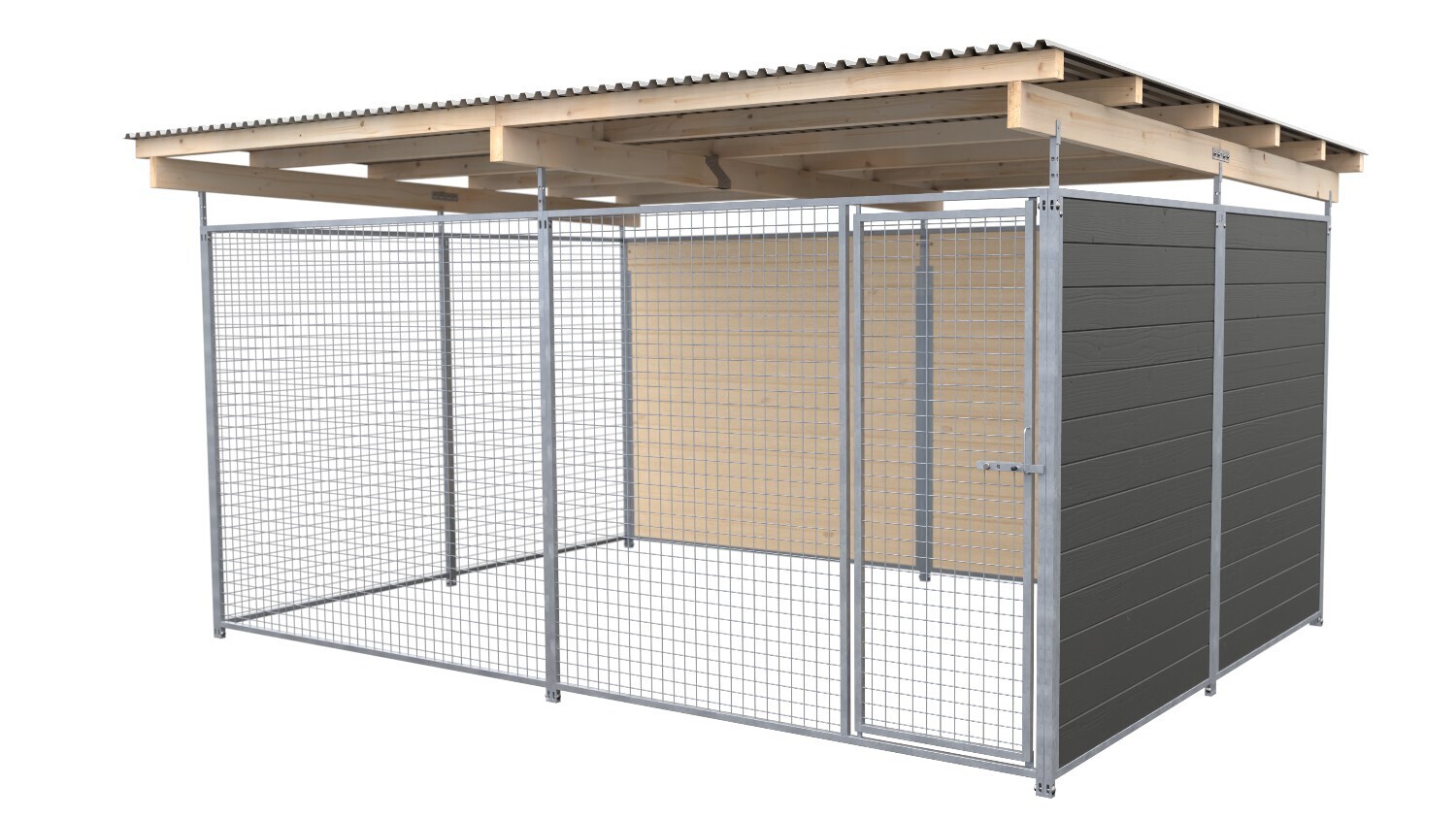 SAUERLAND Hundezwinger 3 x 4 m | 2-seitig geschlossen | graphitgrau | Gitter 5x5 cm