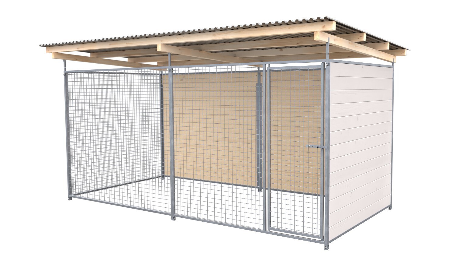 SAUERLAND Hundezwinger 2 x 4 m | 2-seitig geschlossen | weiss lasiert | Gitter 5x5 cm