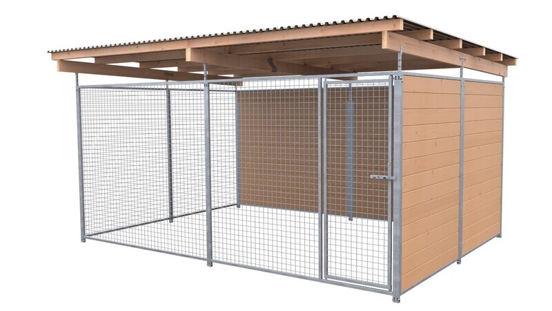 SAUERLAND Hundezwinger 3 x 4 m | 2-seitig geschlossen | braun imprägniert | Gitter 5x5 cm