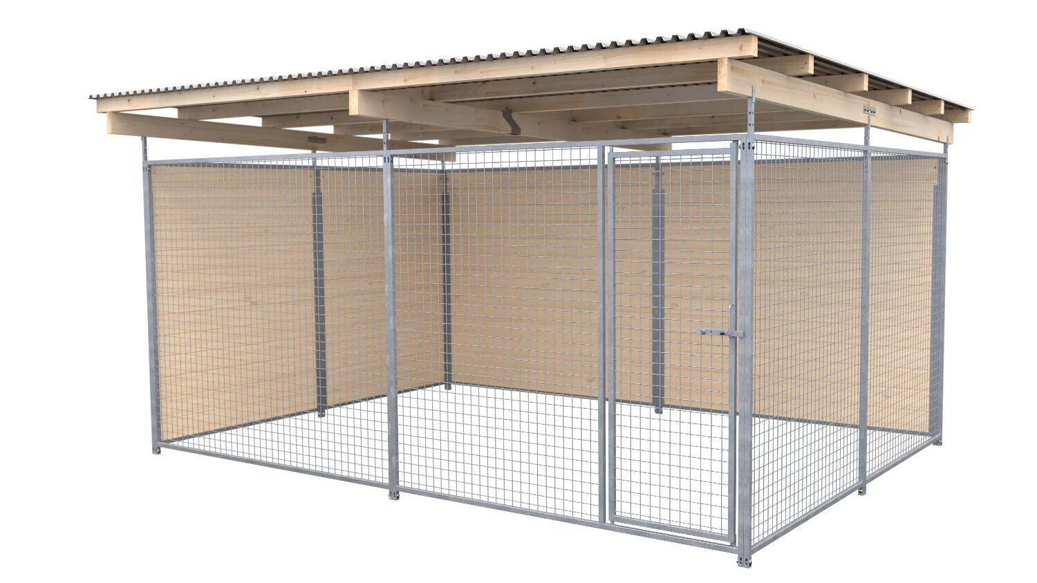 SAUERLAND Hundezwinger 3 x 4 m | 2-seitig geschlossen | weiss lasiert | Gitter 5x5 cm