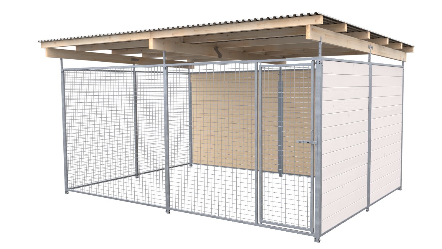 SAUERLAND Hundezwinger 3 x 3 m | 2-seitig geschlossen | weiss lasiert | Gitter 5x5 cm
